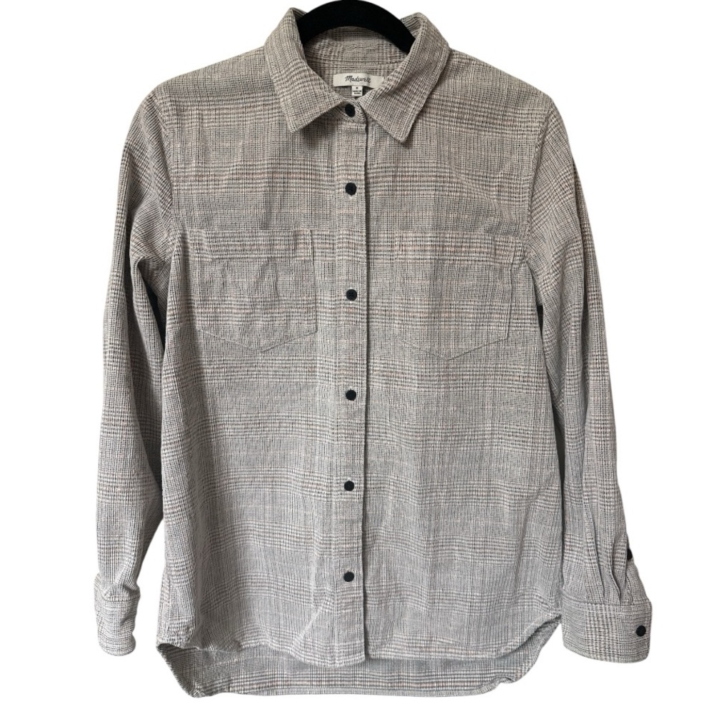Madewell Corduroy Oversized Ex-Boyfriend Plaid Cozy Shirt Gray Womens Medium